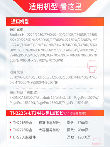 天威适用兄弟MFC7360硒鼓7057粉盒7470D DCP7060D DR2250 hl2240 2130 7860 fax2890打印机墨盒TN2225 TN2215 - 图1