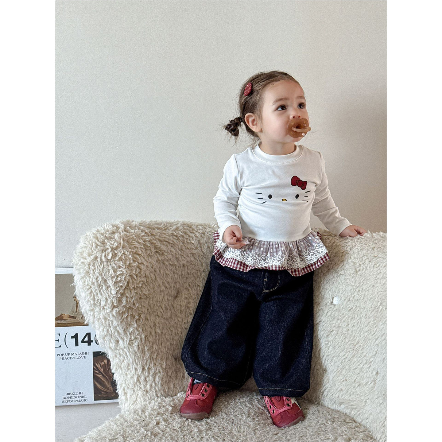 婴儿秋季新款上衣女宝宝韩版甜美蕾丝花边KT猫打底衫可爱长袖T恤,淘宝优惠券,粉丝福利购,淘宝优惠卷