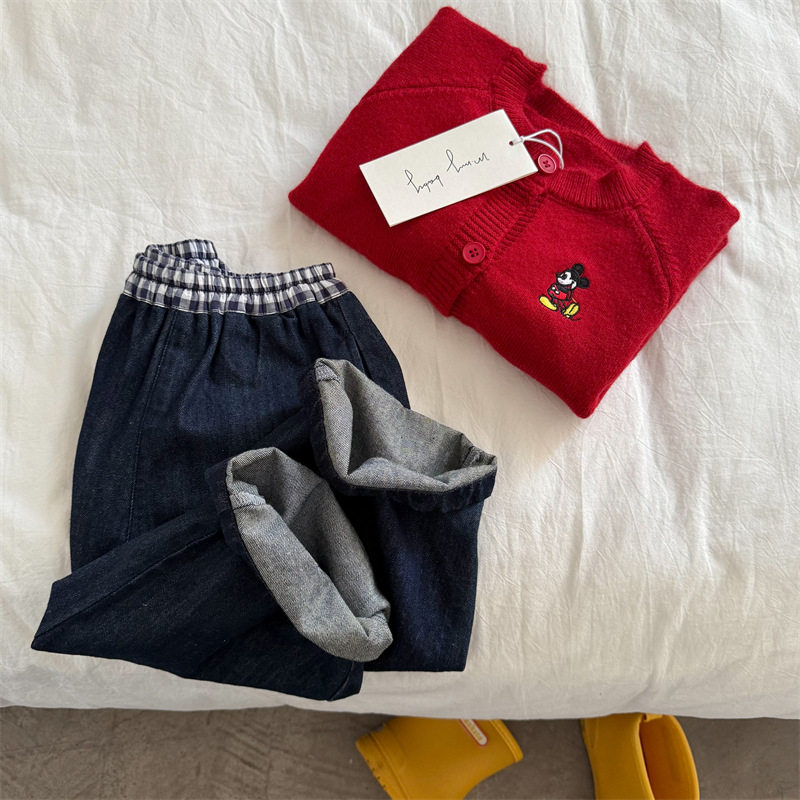 儿童25秋季新款套装女宝宝卡通针织开衫直筒牛仔裤两件套针织外套,淘宝优惠券,粉丝福利购,淘宝优惠卷