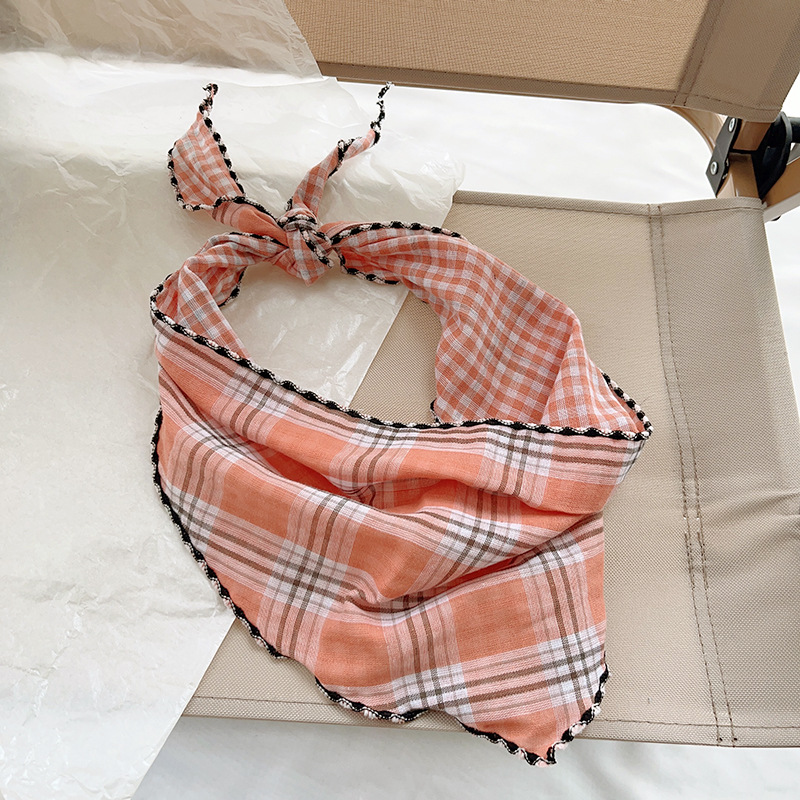 Baby saliva napkin summer new style Korean style plaid triangle silk children's scarf headband children's bib for boys and girls