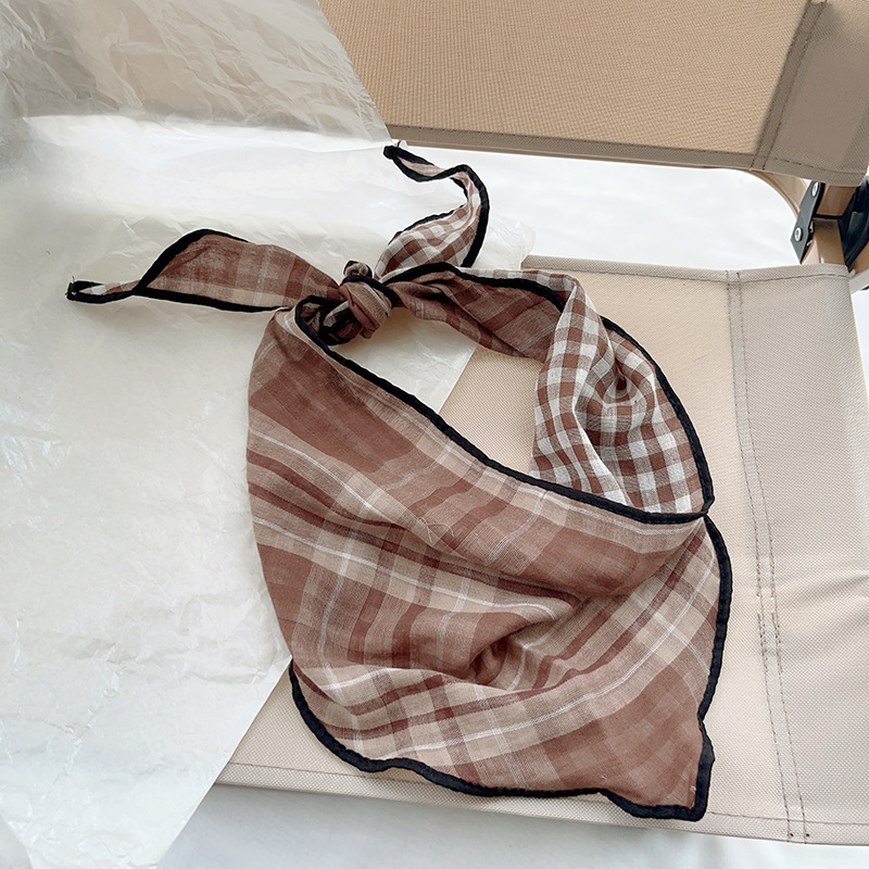 Baby saliva napkin summer new style Korean style plaid triangle silk children's scarf headband children's bib for boys and girls