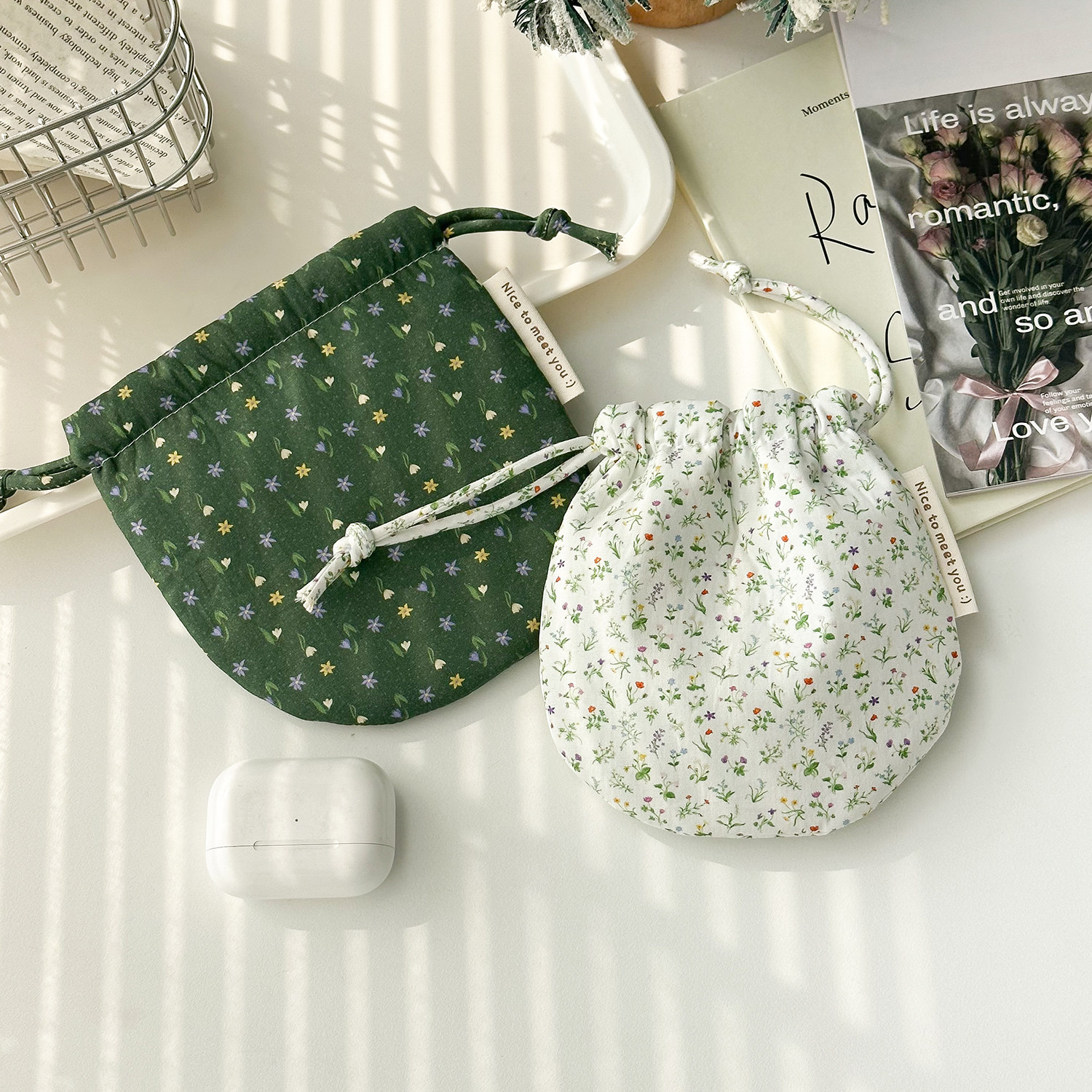 莫奈油画 束口抽绳棉布荷包女 2025新款杂物收纳袋耳机钥匙口红包,淘宝优惠券,粉丝福利购,淘宝优惠卷