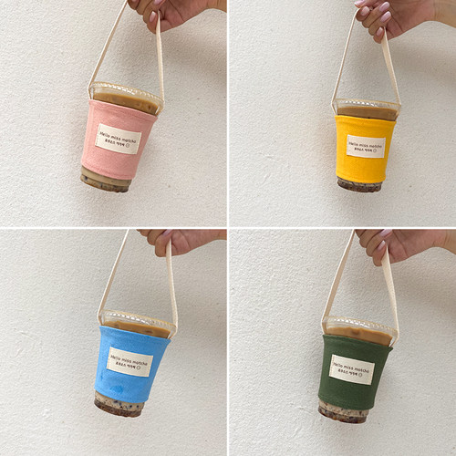 每天一杯快乐起飞 抹茶布袋 原创帆布奶茶袋女手拎咖啡袋水杯套袋 - 图0