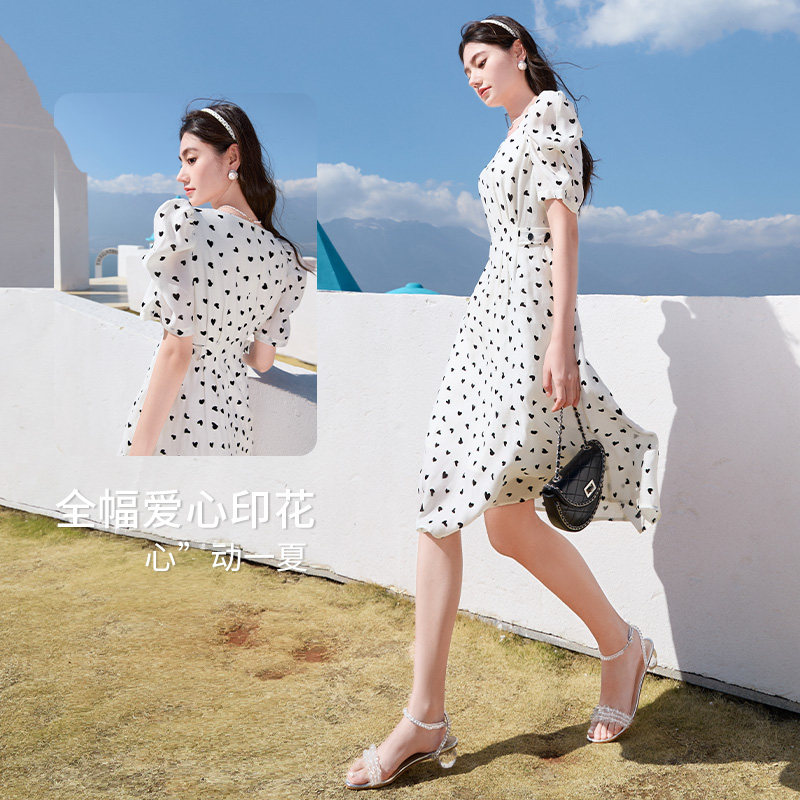 香影泡泡袖女2023夏装新款连衣裙 香影连衣裙