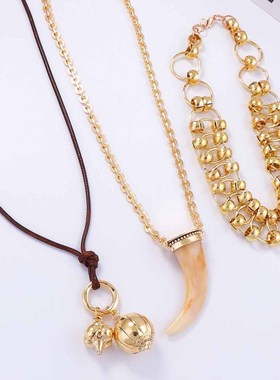 ZA欧美多层叠戴动物角吊坠项链轻奢合金吊坠女款