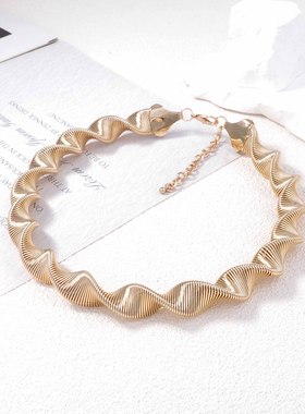 跨境欧美朋克金属条纹螺旋开口项圈夸张时尚蛇形女款