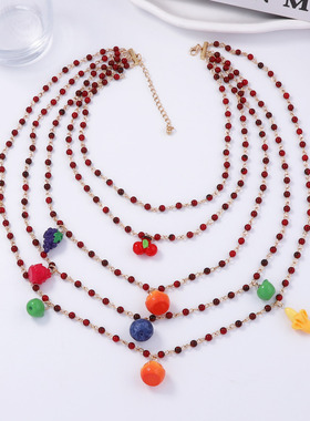 ZA复古潮流多层长款水果琉璃立体葡萄树脂多款吊坠等女项链