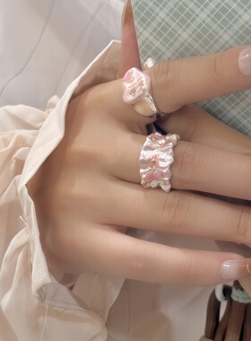 甜酷辣妹粉色花朵开口女士戒指