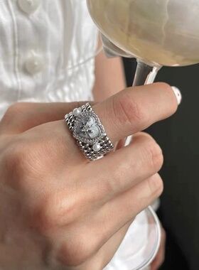 蝴蝶星芒爱心珍珠开口轻奢戒指