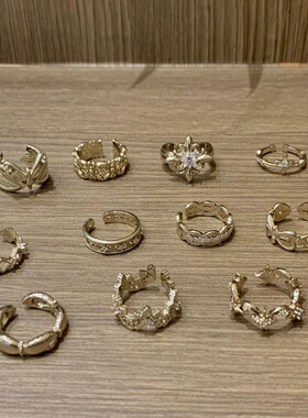 韩版轻奢咖啡金镶钻蝴蝶开口戒指