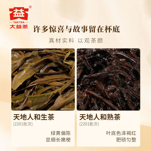 【端午茶叶礼盒】大益普洱茶天地人和普洱生茶熟茶双饼357g*2饼-图1