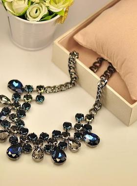 韩版名媛风方形宝石短款耳钉项链