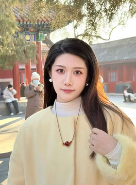 雍红色琉璃项链中国风复古吉祥吊坠锁骨链本命年礼物情侣送女朋友