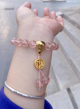 北京雍夜光金沙琉璃手串女款金箔香灰瓷双拼色中国风设计手链礼物