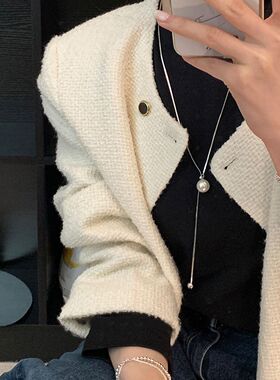 抽拉式珍珠长款项链女2024小众高级感名媛气质百冷淡风毛衣链配饰