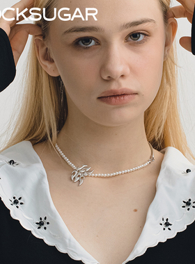 天然珍珠蛇骨拼接蝴蝶短款银项链