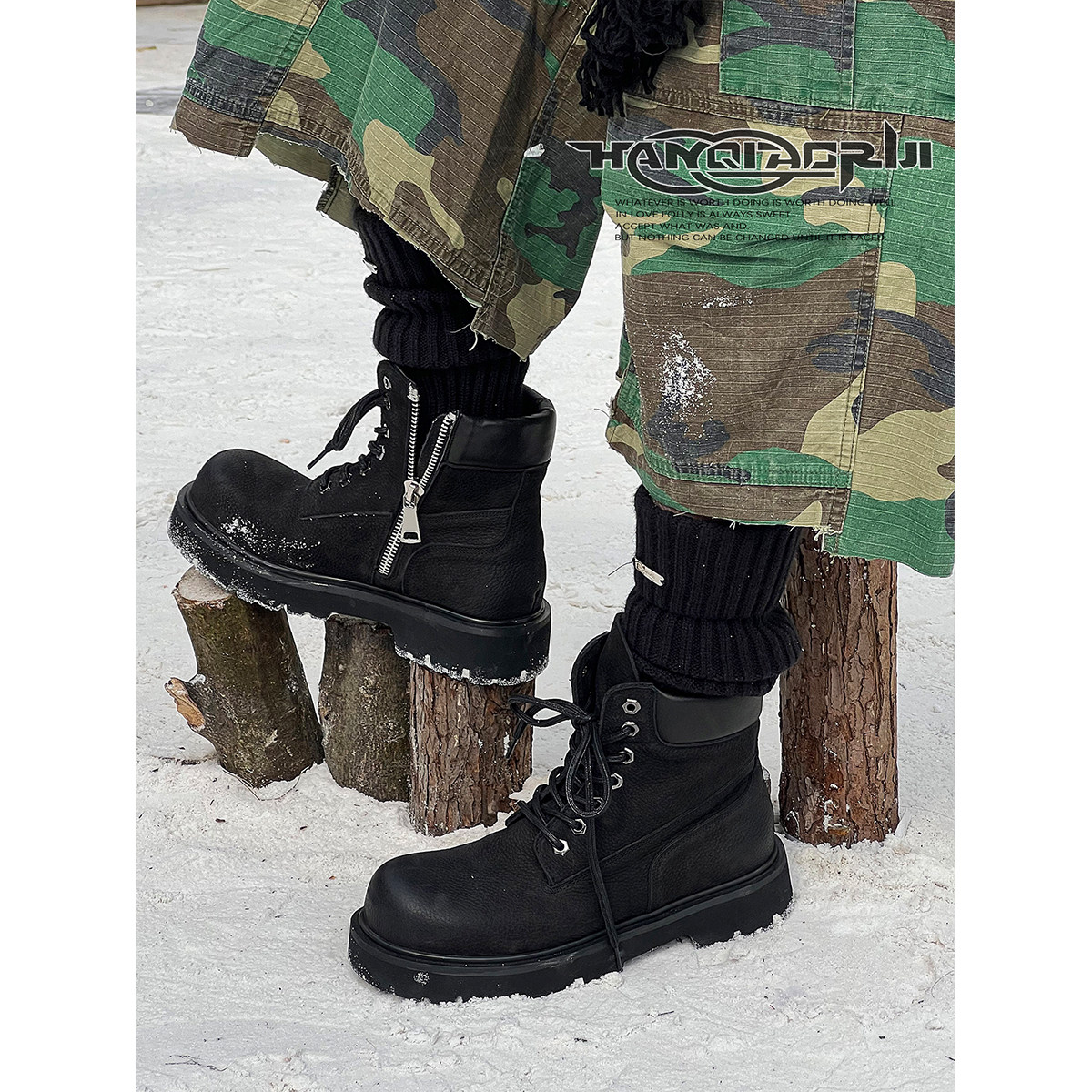 韩桥日记[重工系列]头层牛皮大黄靴冬季户外工装靴厚底增高马丁靴,淘宝优惠券,粉丝福利购,淘宝优惠卷