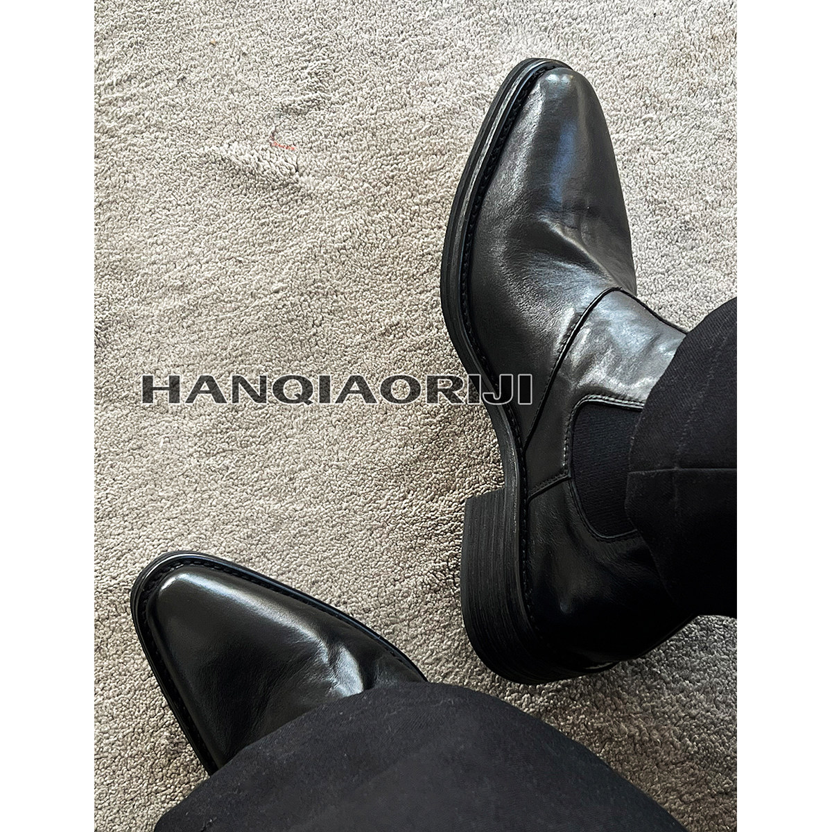 韩桥日记[未来系列]尖头雅痞短筒靴子牛皮厚底切尔西靴男靴巫师靴,淘宝优惠券,粉丝福利购,淘宝优惠卷