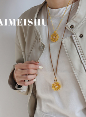 新中式轻奢锆石可旋转罗盘毛衣链复古精致时尚百搭长款吊坠项链女