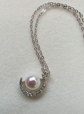 一轮明月丨天然6A极强光淡水珍珠S925纯银月亮吊坠小众高级项链