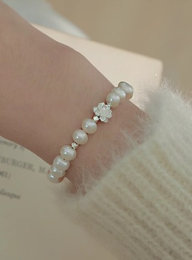 碧波仙子。天然强光淡水珍珠999足银莲花S925纯银小众高级感手链