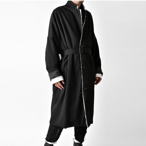 YOIJI OOAK LAPEL WOOL JACKET毛边羊毛大衣复古丛林外套长款风衣 - 图1