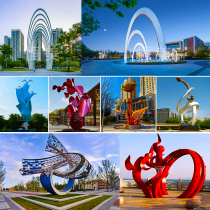 Large Stainless Steel Landmark Sculptures Custom Abstract Alien Floating Bands Square Luminous City Outdoor Landscape Grand Pendulum Pieces