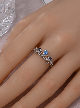 四叶草宽面戒指闪亮锆石S925银