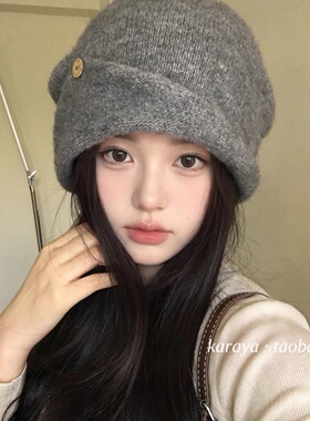 秋冬保暖显脸小护耳针织贝雷帽女