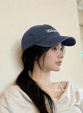 复古做旧刺绣棒球帽女秋冬韩版百搭显脸小弯檐鸭舌帽大头围休闲帽