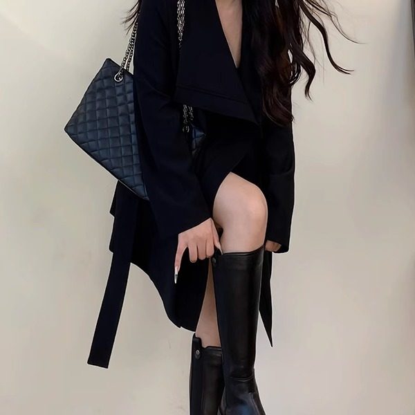 2024秋季新款大翻领风衣外套女高级感上衣微喇牛仔裤短裙套装女,淘宝优惠券,粉丝福利购,淘宝优惠卷