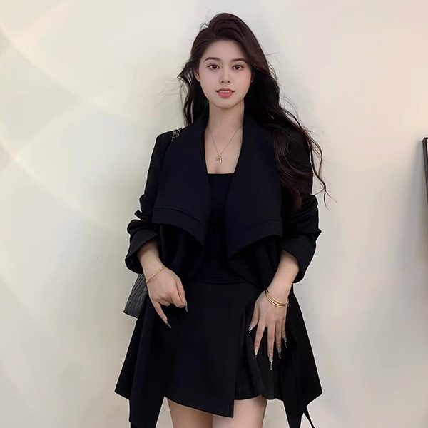 2024秋季新款大翻领风衣外套女高级感上衣微喇牛仔裤短裙套装女,淘宝优惠券,粉丝福利购,淘宝优惠卷