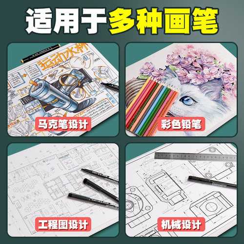 元浩绘图纸工程制图图纸A0 A1 A2 A3A4马克笔专用纸制图纸机械制图图纸学生手抄报彩铅手绘画建筑设计大白纸 - 图3