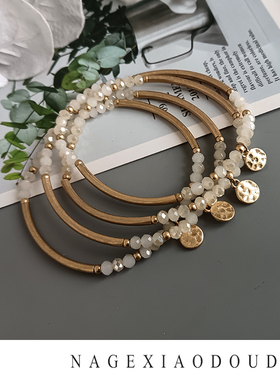 出口单做旧米色串珠金属手链套装