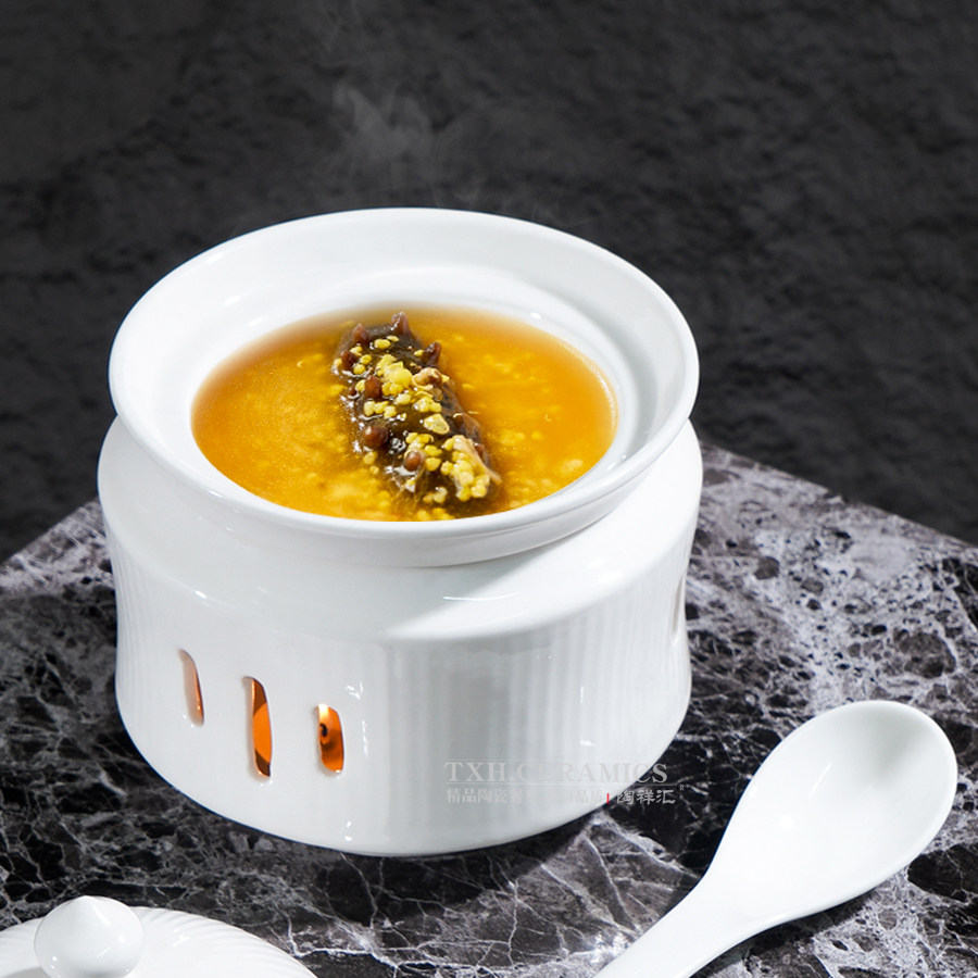 酒店中式陶瓷金边餐具直销蜡烛加热燕窝位上盅辽参带盖翅盅碗明炉