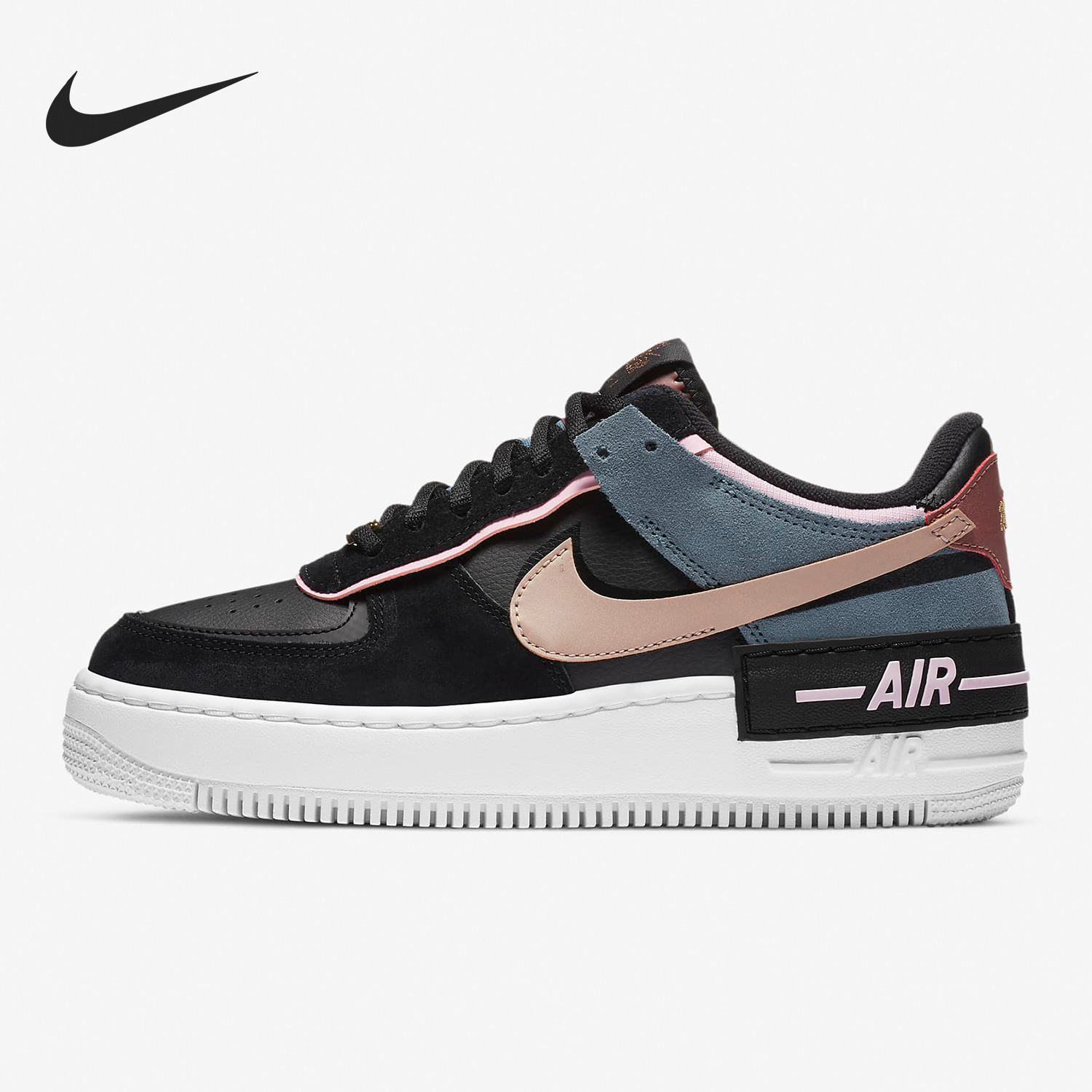 Nike/耐克正品Air Force 1 Shadow AF1 黑蓝粉女子板鞋 CU5315 - 图0