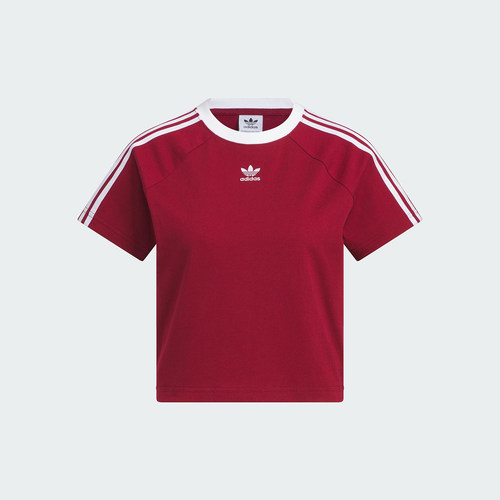 Adidas/阿迪达斯正品三叶草女士修身三条纹透气短袖KF0314 - 图1