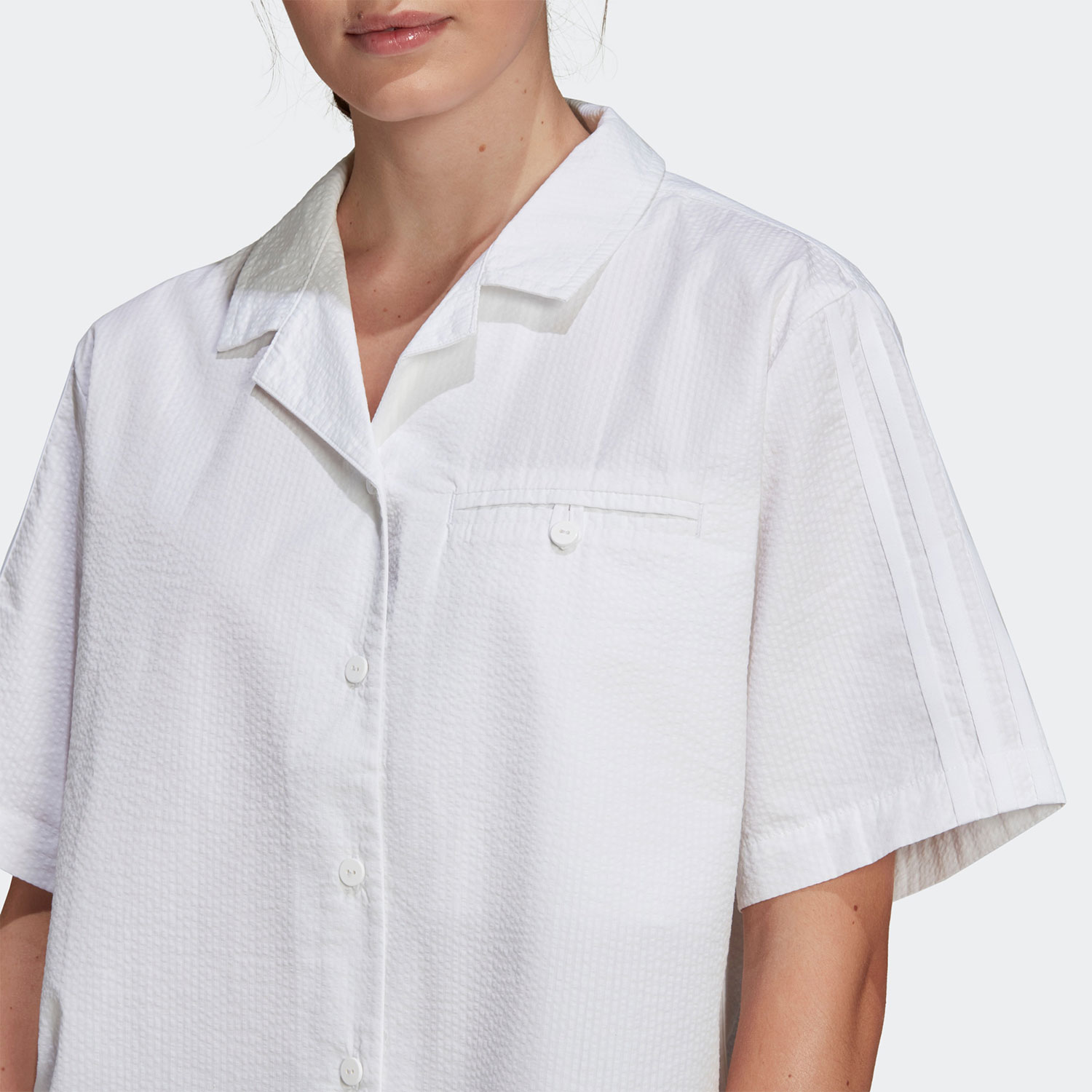 Adidas/阿迪达斯官方正品当季新款三叶草女子运动短袖衬衫HC2053 - 图2