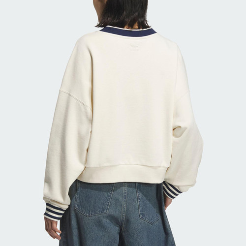 Adidas/阿迪达斯正品三叶草女士日常运动宽松V领套头卫衣KC5845 - 图0