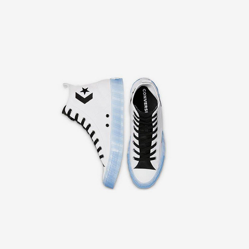 Converse匡威 白蓝撞色透明底刺绣轻便舒适高帮休闲帆布鞋169468C,淘宝优惠券,粉丝福利购,淘宝优惠卷