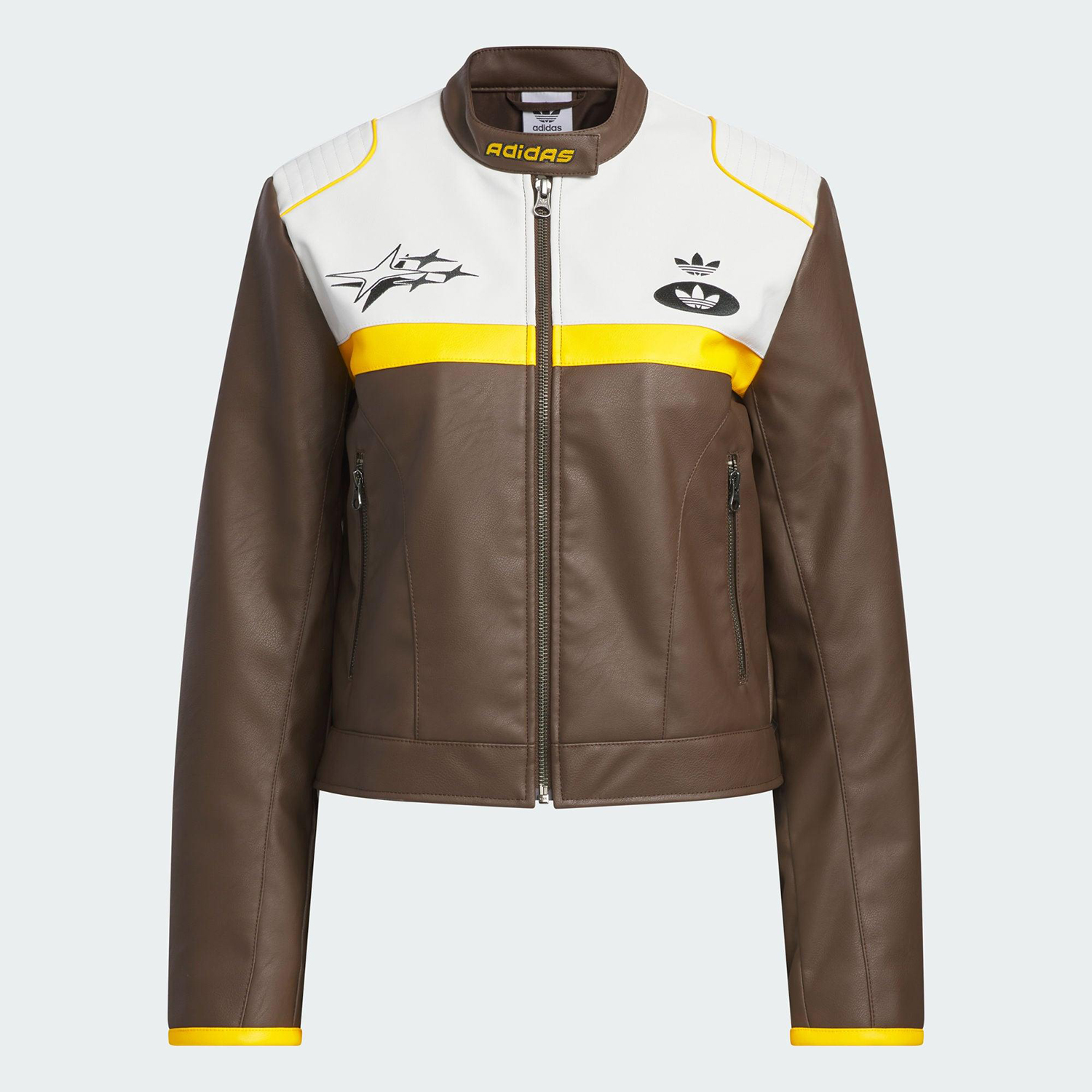 Adidas/阿迪达斯正品三叶草仿皮女士经典机车服赛车服外套JM8024 - 图1