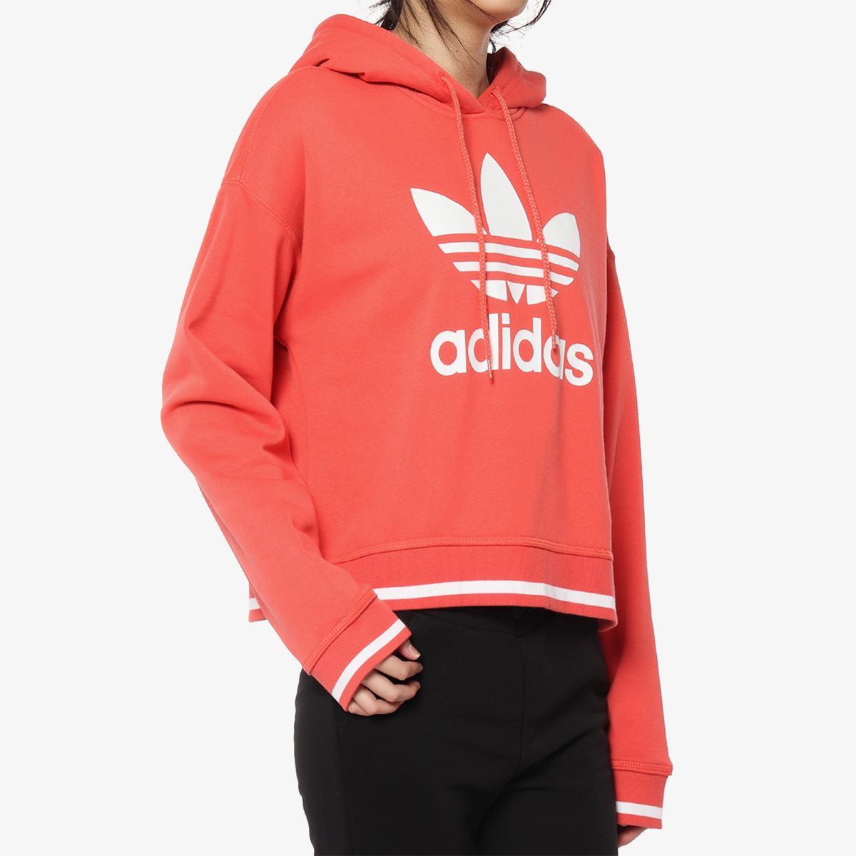 Adidas/阿迪达斯正品三叶草女子短款抽绳时尚套头衫卫衣 DH2944-图1