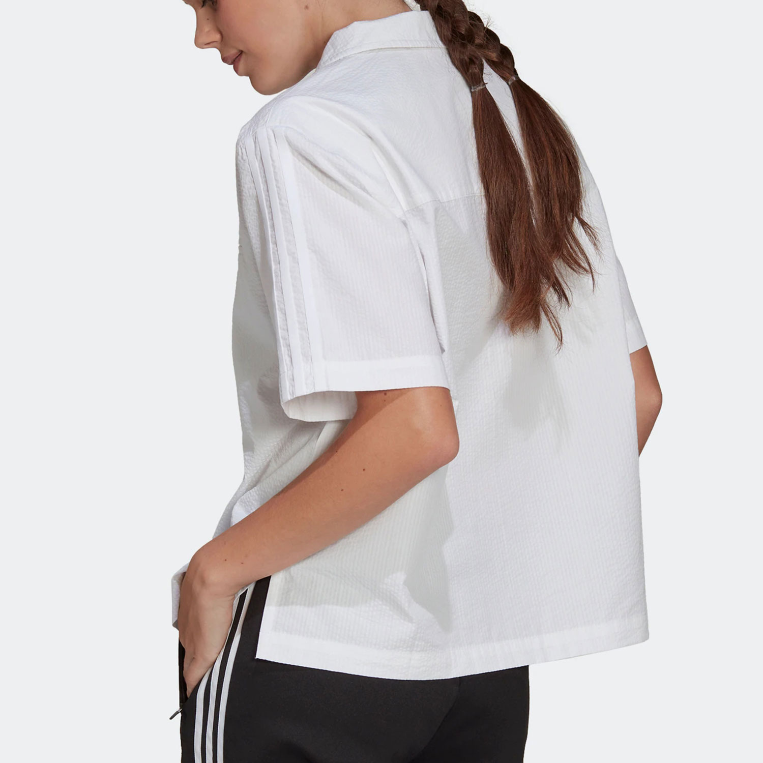 Adidas/阿迪达斯官方正品当季新款三叶草女子运动短袖衬衫HC2053 - 图1