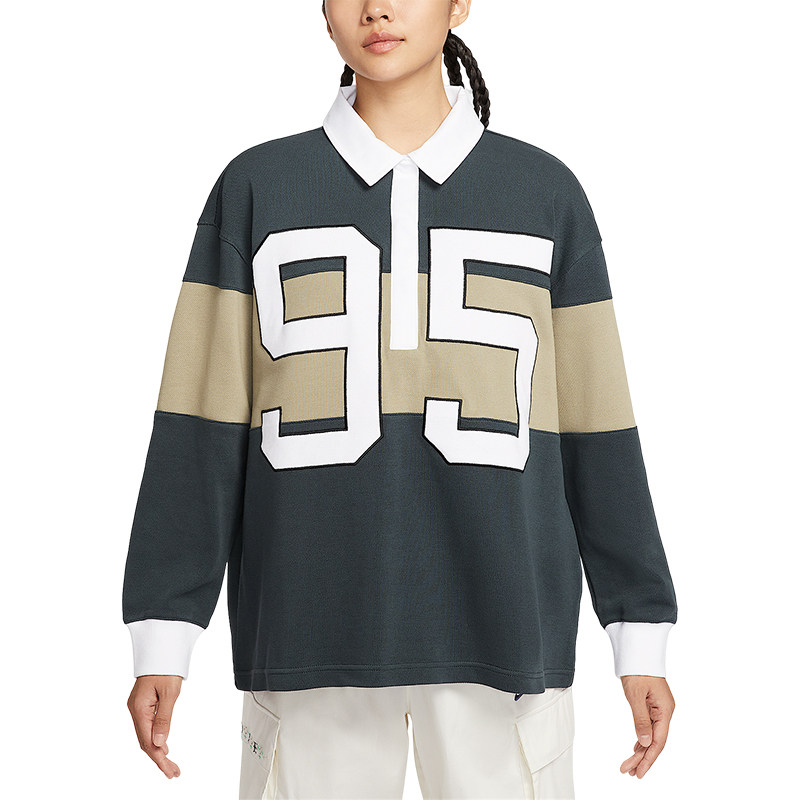 Nike/耐克官方正品春秋女士复古宽松拼接长袖POLO衫HV4034-390,淘宝优惠券,粉丝福利购,淘宝优惠卷