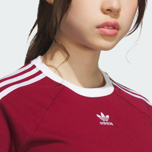 Adidas/阿迪达斯正品三叶草女士修身三条纹透气短袖KF0314 - 图2