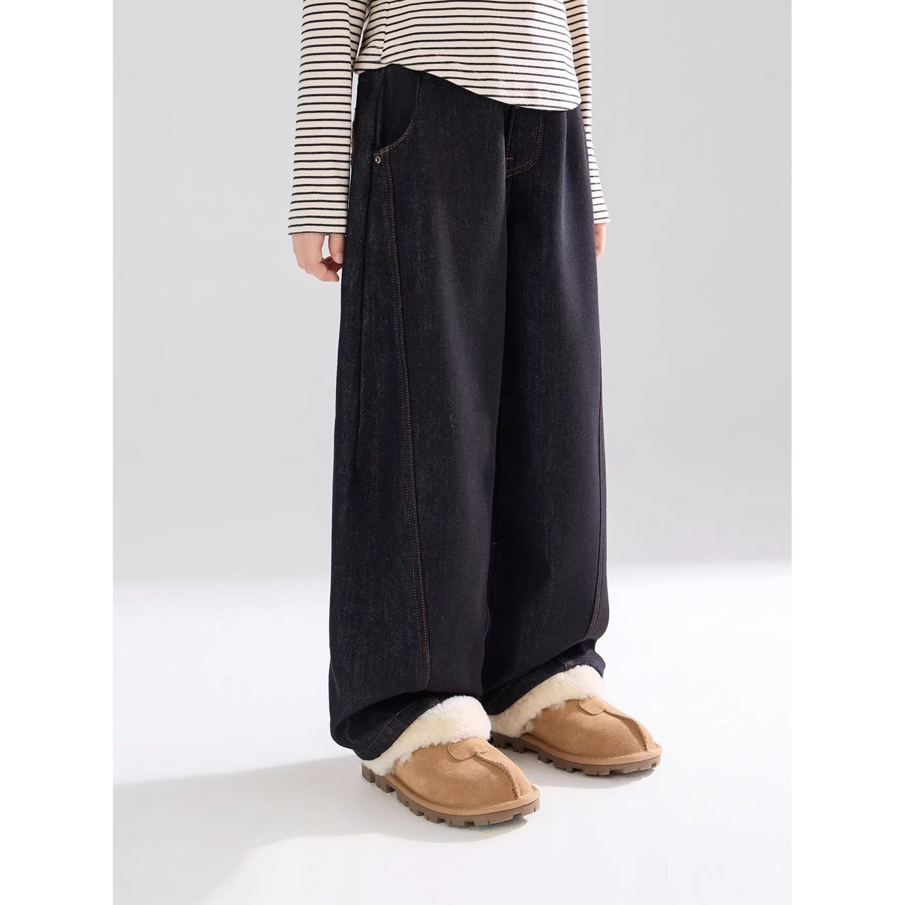 【毛绒小熊】女童加绒弯刀牛仔裤2025冬季新款时尚百搭保暖裤子,淘宝优惠券,粉丝福利购,淘宝优惠卷