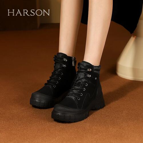 HARSON哈森24冬季新品厚底绑带潮酷女靴HA241602 - 图1