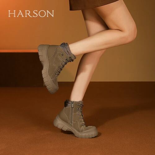 HARSON哈森24冬季新品厚底绑带潮酷女靴HA241602 - 图3