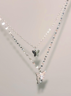 慕Ter 四方极爱马爹同框maxkybas蝴蝶双层999银项链锁骨链