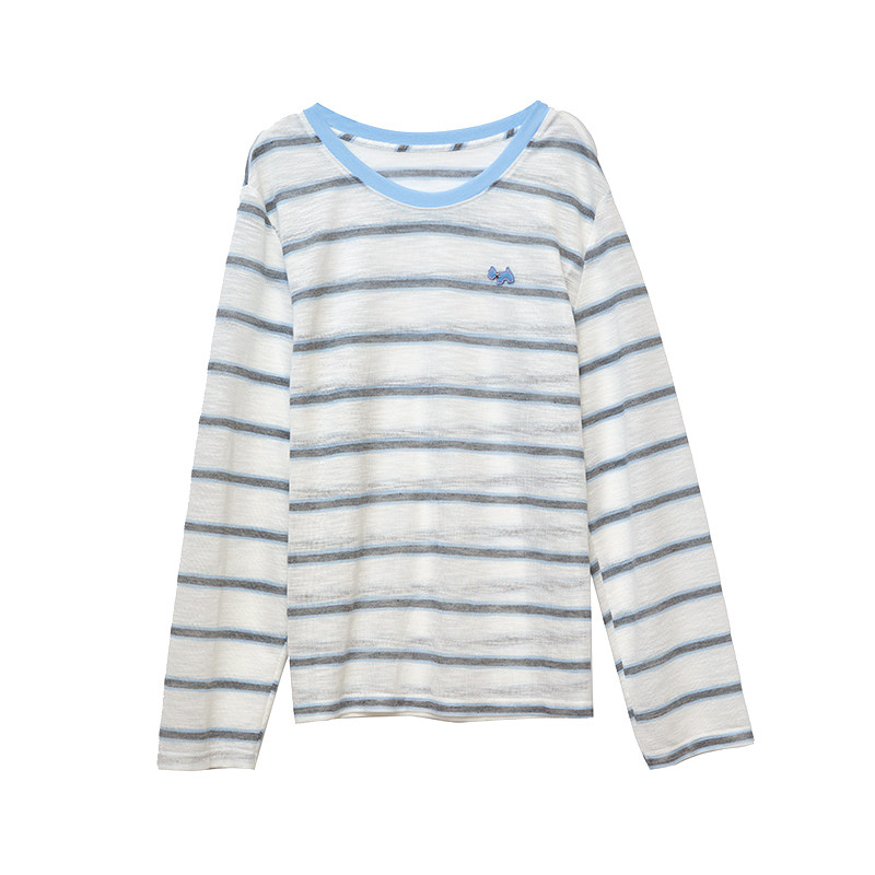 【年终清仓】DM100大码女装秋季显瘦百搭圆领长袖条纹撞色领T恤,淘宝优惠券,粉丝福利购,淘宝优惠卷